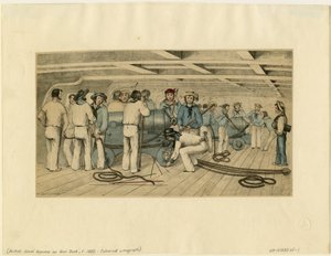 Artilleurs navals britanniques sur le pont des canons, c. 1850
