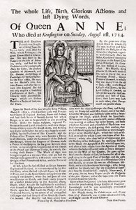 Broadsheet publié à la mort de la reine Anne, 1714 - Unbekannt