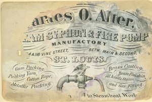 Carte de visite de James O. Alter, manufacture de siphons à vapeur et de pompes à incendie, St. Louis, vers 1870 - Unbekannt
