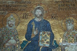 Mosaïque byzantine montrant le Christ en trône entre des dirigeants terrestres, 12e siècle - Unbekannt