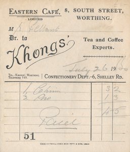 Reçu de café, 1950 - Unbekannt