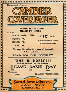 Camber Coverpaper - Publicité de Samuel Jones & Company, 1919 - Unbekannt