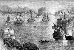Défaite de la flotte espagnole par le capitaine Morgan, années 1660, vers 1880 - Unbekannt