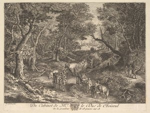 Chariots sur un chemin à travers les bois d