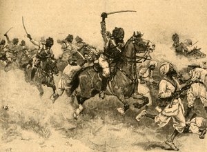 Charge de la cavalerie à la bataille de Miani Meeanee, Sindh, Inde, 1843 c1890 - Unbekannt