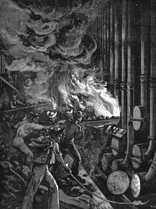 Chargement des cornues aux usines à gaz de Beckton, Londres, 1878
