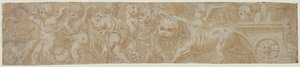 Char tiré par des lions avec Amorini recto Étude architecturale partielle verso - Unbekannt