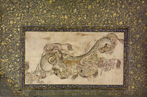 Chilins créatures chimériques chinoises combattant un dragon - Unbekannt