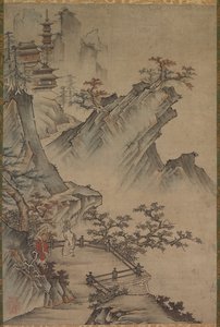 Lettré chinois regardant une vallée, peut-être milieu à fin des années 1500-1600