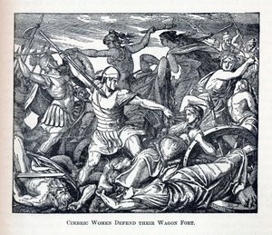 Les femmes cimbres défendent leur fort de chariots, 1882 - Unbekannt