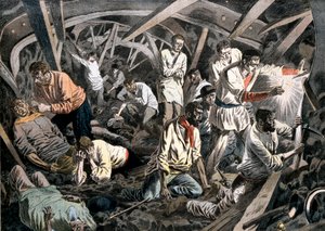 Mineurs de charbon piégés sous terre par un effondrement de toit, Mines de Courrières, Pas-de-Calais, France, 1906 - Unbekannt