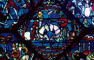 Combat entre Roland et le roi Marsile, vitrail, cathédrale de Chartres, France, 1194-1260 - Unbekannt