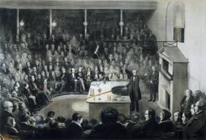 Conférence du physicien Michael Faraday (1791-1867) devant la Royal Institution de Londres le 27 décembre 1855 en présence du Prince Albert de Saxe-Cobourg-Gotha