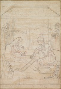 Couple jouant au Chaupar sur une terrasse, vers 1790-1800 - Unbekannt