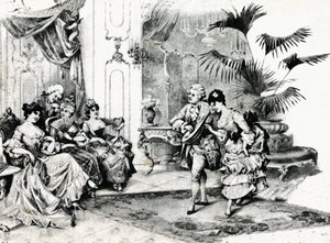 Danse de cour en costume Rococo. vers 1900 - Unbekannt