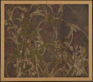 Coxcombs, maïs et gloires du matin, période Momoyama, 1568-1615 - Unbekannt