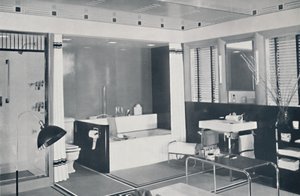 Crane Co. - Un schéma noir, blanc, rouge et gris avec un sol en carreaux de céramique non émaillés, blanc-huître - Unbekannt