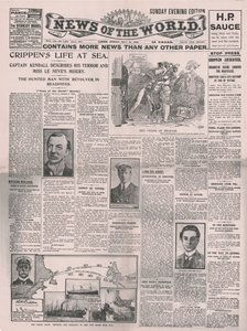 La vie de Crippen en mer, première page du News of the World, 31 juillet 1910