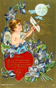 Cupidon tirant une flèche portant une lettre d