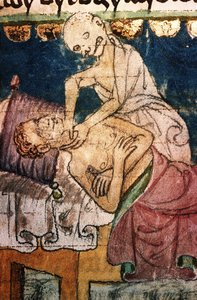 La Mort étranglant une victime de la peste. Du Codex Stiny - Unbekannt