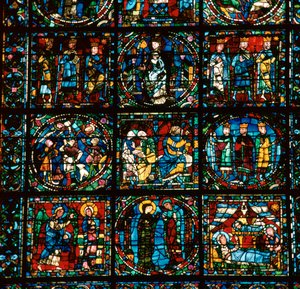 (détail) de la grande fenêtre ouest de la cathédrale de Chartres, 12ème siècle