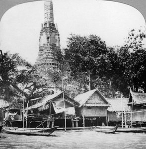 Dhows et maisons sur la rivière Chao Phraya, Bangkok, Thaïlande, années 1900 - Unbekannt