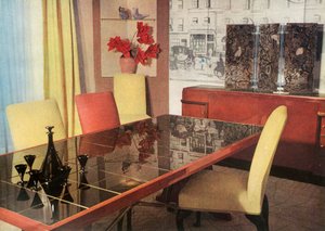 Salle à manger en laque sang-de-bœuf, par Hayes Marshall pour Fortnum & Mason Ltd., Londres, 1937