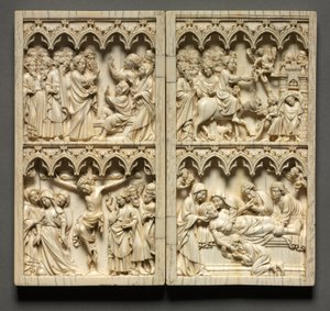 Diptyque avec des scènes de la vie du Christ aile gauche : Résurrection de Lazare et Crucifixion, vers 135