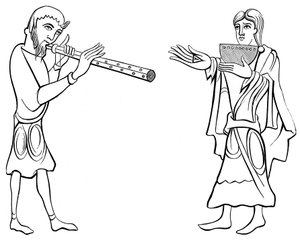 Double flûte et flûte syrinx à neuf trous, 11e siècle 1849 - Unbekannt