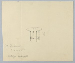 Dessin, Design pour une petite table ronde avec frise sculptée sur étagère - Unbekannt