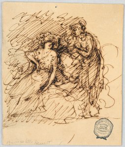 Dessin, Esquisse figurative avec une fille assise conversant avec une fille debout - Unbekannt