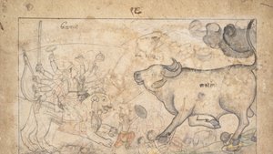 Durga confronte le démon-buffle Mahisha : Scène du Devi Mahatmya, vers 1780 - Unbekannt