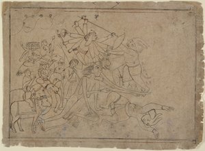 Durga, Kali, et les Matrikas combattent le démon Raktabija : Scène du Devi Mahatmya, vers 1780 - Unbekannt