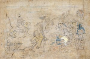 Durga et Kali approchent les armées rassemblées de Chanda et Munda, vers 1780 - Unbekannt