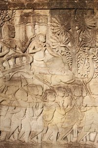 Éléphants et guerriersSculpture en relief sur la galerie extérieure est du Bayon, Siem Reap, Cambodge - Unbekannt