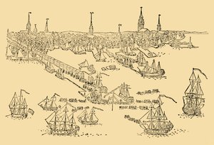 Navires de guerre anglais à Boston où a eu lieu la Tea-Party en 1768, c1930 - Unbekannt