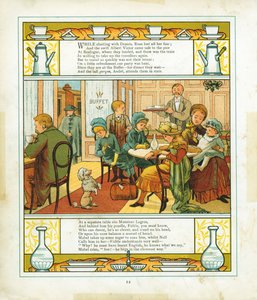Famille anglaise prenant un repas dans le buffet de la gare à Boulogne, France, 1886