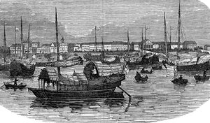 Usines européennes à Canton Guangzhou, Chine, vers 1875