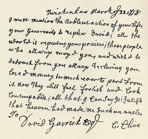 Fac-similé de lettre autographe de Kitty Clive, 1907