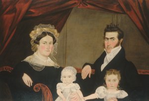 Groupe familial de quatre sur un canapé, vers 1830 - Unbekannt