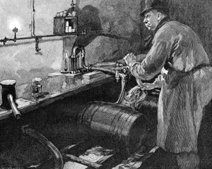 Remplissage de fûts de bière dans une brasserie américaine, 1885 - Unbekannt