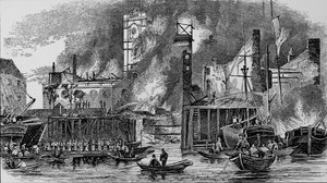 Incendie à Toppings Wharf, London Bridge, 1843, vers 1843, 1912 - Unbekannt