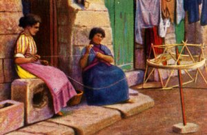 Femmes de pêche enroulant du fil pour les filets, Malte, vers 1928 - Unbekannt