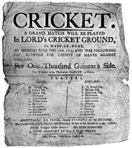 Flyer annonçant un match de cricket entre Hampshire et l