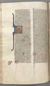Fol. 220v, Psaume 38, initiale historiée D, David à genoux, gesticulant vers le buste de Dieu au-dessus, vers 1 - Unbekannt