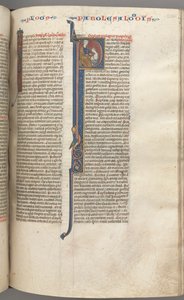 Fol. 238r, Proverbes, initiale historiée P, Salomon instruisant Roboam, vers 1275-1300
