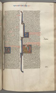 Fol. 317r, Baruch, initiale historiée H, Baruch assis à un bureau écrivant sur un parchemin