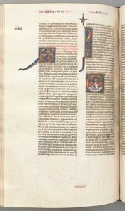Fol. 357v, Jonas, initiale historiée E, Jonas avalé par la baleine, une ville fortifiée au-dessus, vers 1275 - Unbekannt