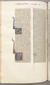 Fol. 358v, Michée, initiale historiée V, Michée agenouillé, buste de Dieu au-dessus, vers 1275-1300 - Unbekannt