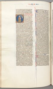 Fol. 360v, Nahum, initiale historiée O, Nahum agenouillé avec un parchemin, buste de Dieu au-dessus, vers 1275-13 - Unbekannt